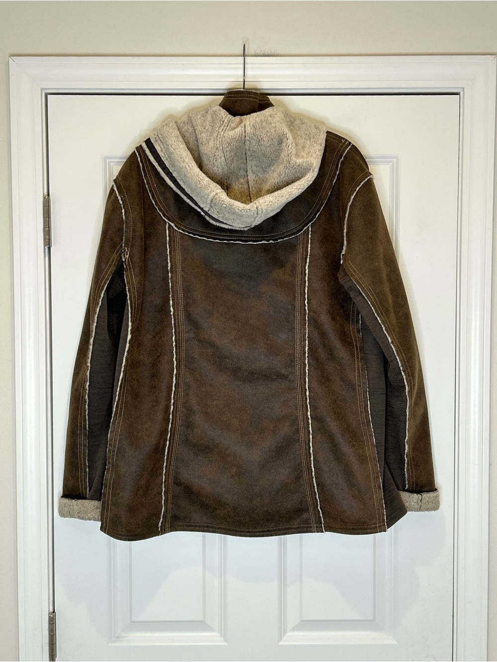 Kuhl Brown Faux-Shearling Trim Leather-Style Jacket Projekt Women's Size XL - Picture 10 of 16